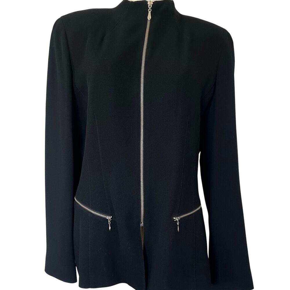 Emanuel Ungaro 12 Black 90s Minimalist Peplum Zip Jacket Office Siren